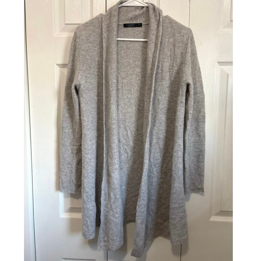 Lusso Gray Supersoft 100% Cashmere Open Front Cardigan Size Small